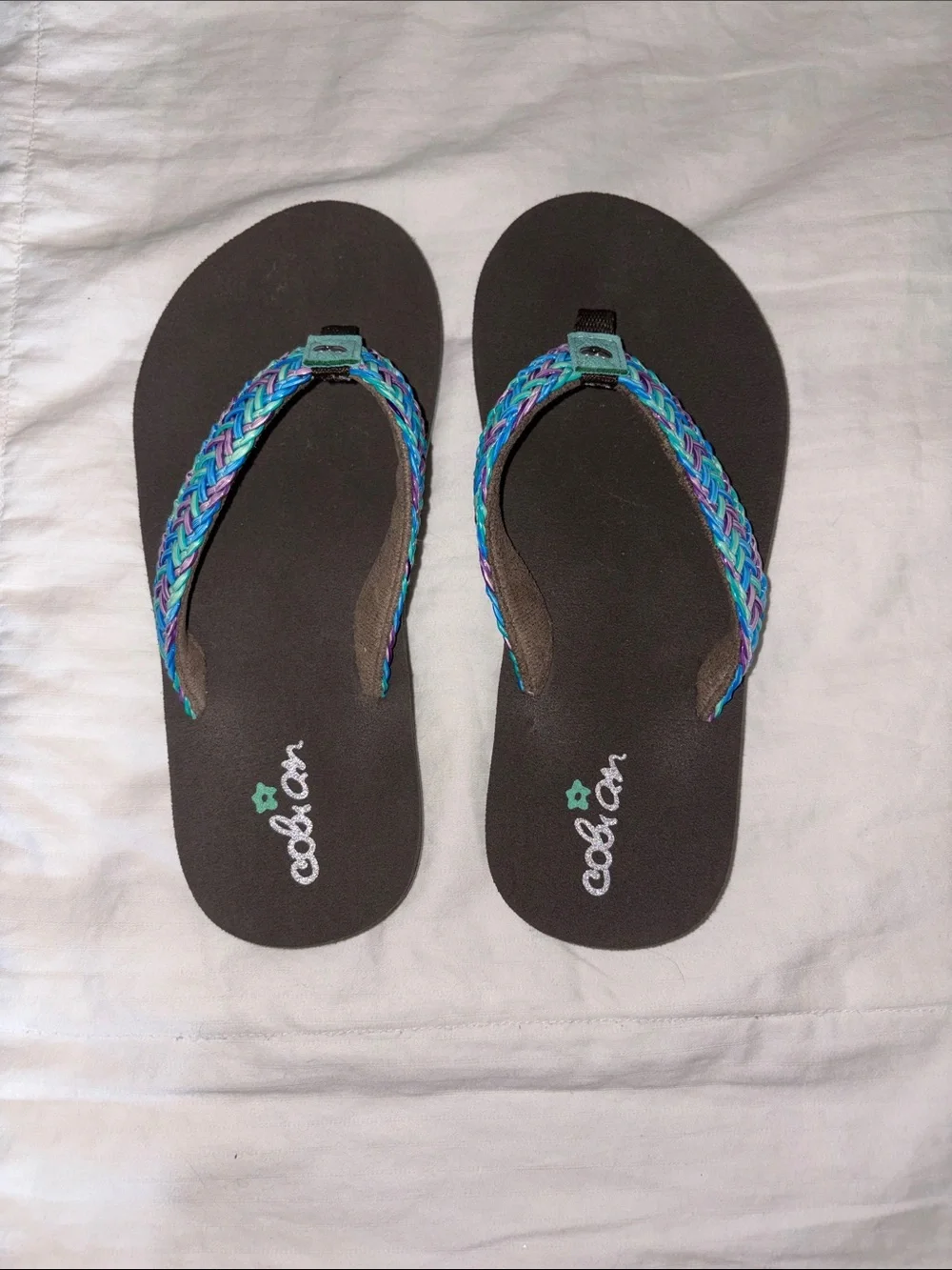 Cobian Girls Teal, Blue & Purple Braided Strap Flip Flops